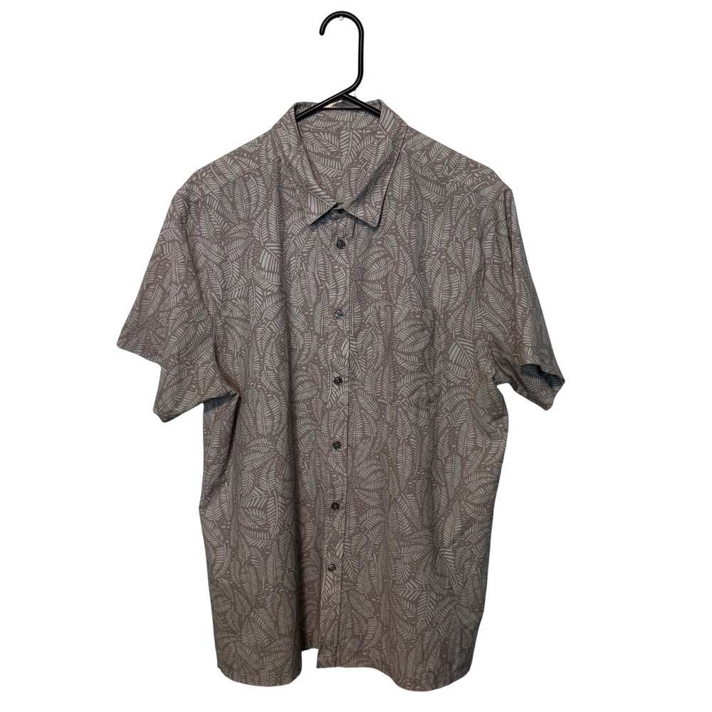 Vuori Bridge Button Down Shirt Men XL Beige Floral Leaf Print Performance Casual